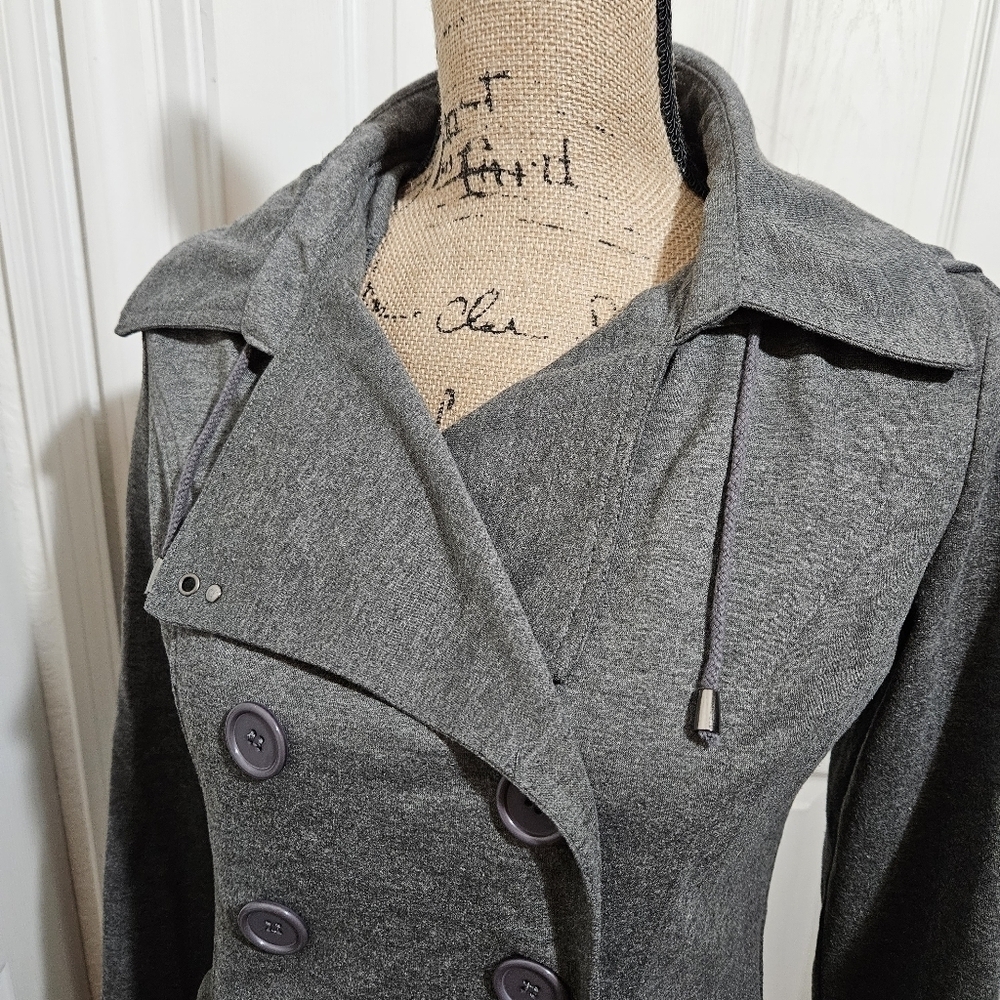 579 Gray Double Breasted Hooded Jacket Size M - Picture 3 of 13